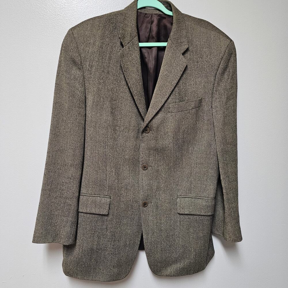 Men's DKNY Essentials 100% Lambswool Brown Tweed 3 button blazer Size 42R